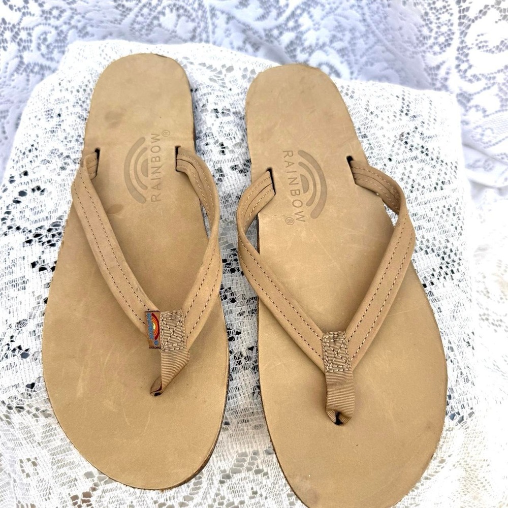 Rainbow Sandals Tan Leather Flip Flops – Approx. Women's 9